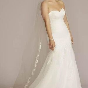 OLEG CASSINI Lace Up Back Strapless Mermaid Wedding Dress